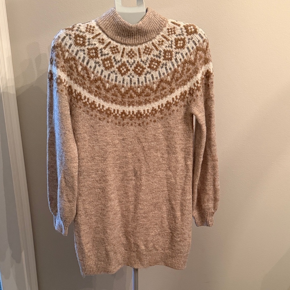 Abercrombie & Fitch Cream and Brown Turtleneck Sweater dress